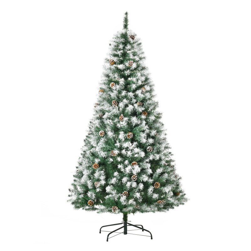Árbol de Navidad Artificial 180 cm con Nieve con 800 Ramas 61 Piñas Decoración Navideña para Interiores Verde