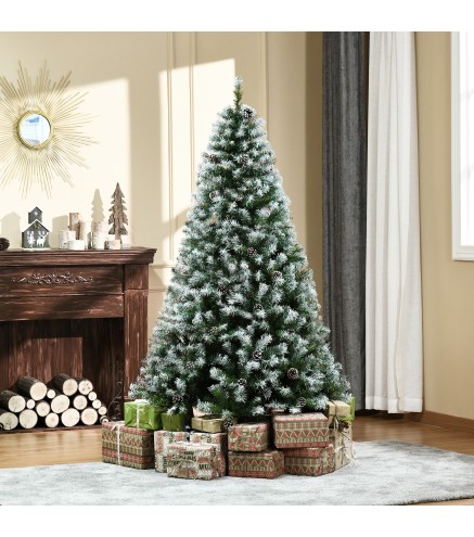 Árbol de Navidad Artificial 180 cm con Nieve con 800 Ramas 61 Piñas Decoración Navideña para Interiores Verde