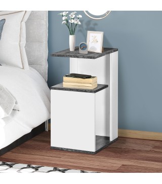 Mesita de Noche Mesa Auxiliar con 2 Estantes para Dormitorio Salón Estilo Moderno 35x29,5x60 cm Gris y Blanco