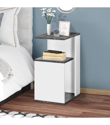 Mesita de Noche Mesa Auxiliar con 2 Estantes para Dormitorio Salón Estilo Moderno 35x29,5x60 cm Gris y Blanco