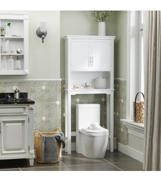 Mueble sobre Inodoro Armario Alto para Lavadora con 2 Puertas Balda Ajustable y 1 Estante 71x20,5x165 cm Blanco