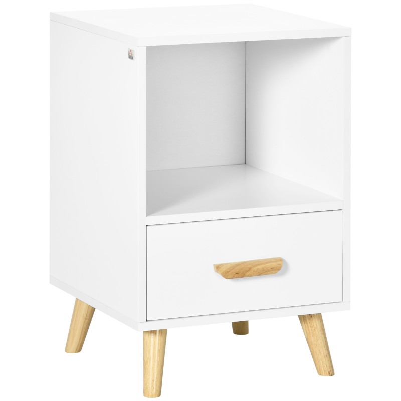 Mesita de Noche con 1 Cajón y Estante Mesa Auxiliar de Estilo Nórdico para Salón Dormitorio 40x40x62 cm Blanco