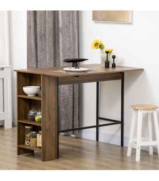 Mesa de Bar Extensible con 3 Estantes de Almacenamiento y Marco de Metal para Cocina Comedor 120x76x91,4cm Marrón