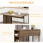 Mesa de Bar Extensible con 3 Estantes de Almacenamiento y Marco de Metal para Cocina Comedor 120x76x91,4cm Marrón