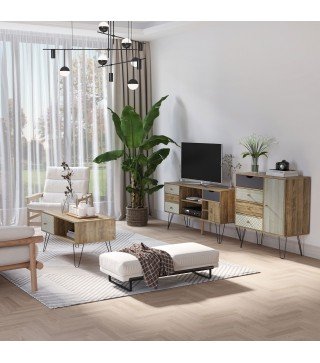 Mueble de TV Estilo Boho con Estantes 4 Cajones y Patas de Metal Mesa para TV de hasta 50'' 120x39x64 cm Marrón