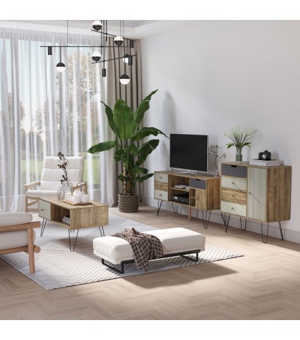 Mueble de TV Estilo Boho con Estantes 4 Cajones y Patas de Metal Mesa para TV de hasta 50'' 120x39x64 cm Marrón