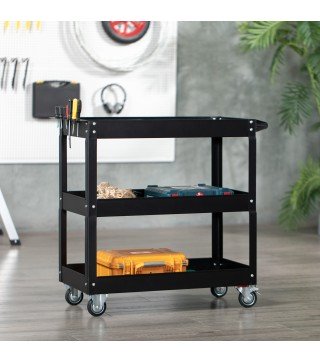 Carro de Herramientas con Ruedas 3 Estantes y Asa Lateral para Garaje Mecánico Hogar 83x35,3x76 cm Negro
