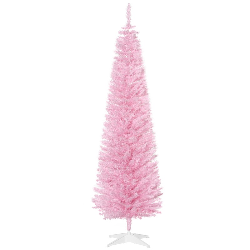 Árbol de Navidad Artificial Estrecho 180 cm con 390 Ramas y Base Desmontable Fácil de Montar Rosa