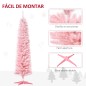 Árbol de Navidad Artificial Estrecho 180 cm con 390 Ramas y Base Desmontable Fácil de Montar Rosa