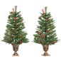Set de 2 Árboles de Navidad Artificiales de 90cm con con Bayas y Piñas Decoración Navideña para Interiores Verde