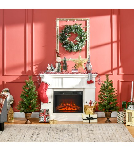 Set de 2 Árboles de Navidad Artificiales de 90cm con con Bayas y Piñas Decoración Navideña para Interiores Verde