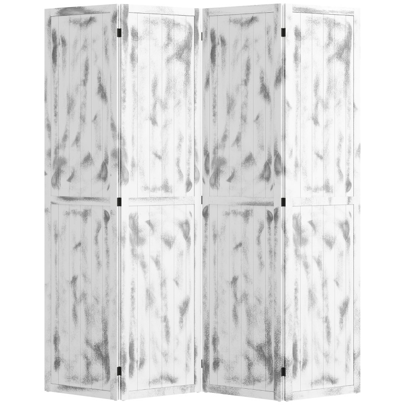 Biombo Divisor Separador de Ambientes de 4 Paneles Plegables de Madera de Paulonia 160,5x170 cm Blanco Rústico