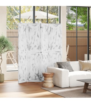 Biombo Divisor Separador de Ambientes de 4 Paneles Plegables de Madera de Paulonia 160,5x170 cm Blanco Rústico