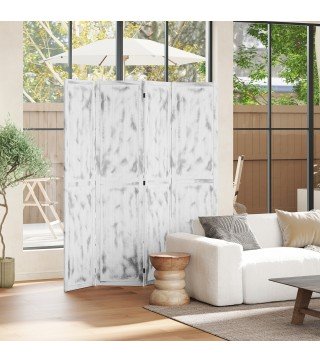 Biombo Divisor Separador de Ambientes de 4 Paneles Plegables de Madera de Paulonia 160,5x170 cm Blanco Rústico