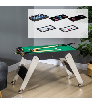 Mesa Multijuegos 6en1 para Niños de +7 Años con Ruedas Billar Futbolín Ping-Pong Anillas Hockey 120x88x79cm Negro