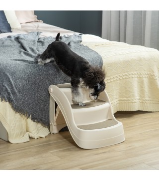 Escalera para Mascotas de 3 Peldaños Plegable Escalón para Perros Gatos para Cama Sofá 49x38x38 cm Crema