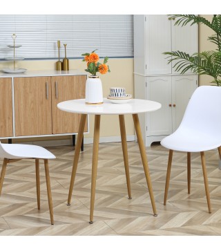 Mesa de Comedor Redonda para 2 Personas Mesa de Cocina Estilo Nórdico con Patas de Metal Ø72x75 cm Blanco Mate