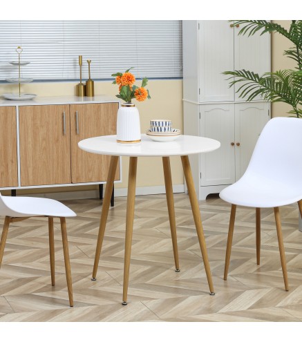 Mesa de Comedor Redonda para 2 Personas Mesa de Cocina Estilo Nórdico con Patas de Metal Ø72x75 cm Blanco Mate