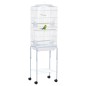 Jaula para Pájaros con Soporte Jaula Metálica con Ruedas Bandeja Extraíble y Estante 46,5x36x157 cm Blanco
