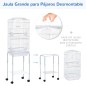 Jaula para Pájaros con Soporte Jaula Metálica con Ruedas Bandeja Extraíble y Estante 46,5x36x157 cm Blanco