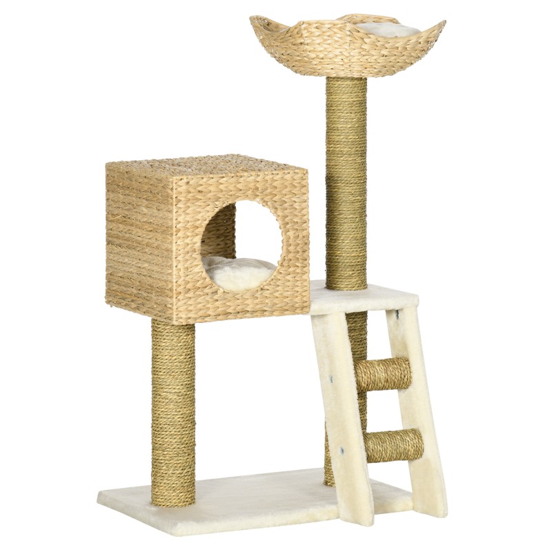 Árbol Rascador para Gatos Medianos Altura 100,5 cm Torre para Gatos con Cama Superior y Cueva de Totora
