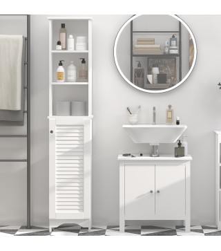 Armario Alto de Baño con Estantes Abiertos y Balda Interior Mueble Auxiliar de Almacenaje 34x20x165 cm Blanco