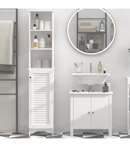 Armario Alto de Baño con Estantes Abiertos y Balda Interior Mueble Auxiliar de Almacenaje 34x20x165 cm Blanco