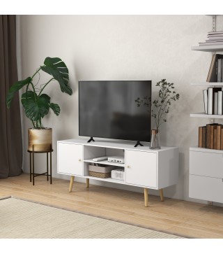 Mueble de TV con 2 Puertas 2 Estantes de Almacenamiento para Televisores de hasta 55 Pulgadas 120x34x50 cm Blanco
