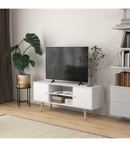Mueble de TV con 2 Puertas 2 Estantes de Almacenamiento para Televisores de hasta 55 Pulgadas 120x34x50 cm Blanco