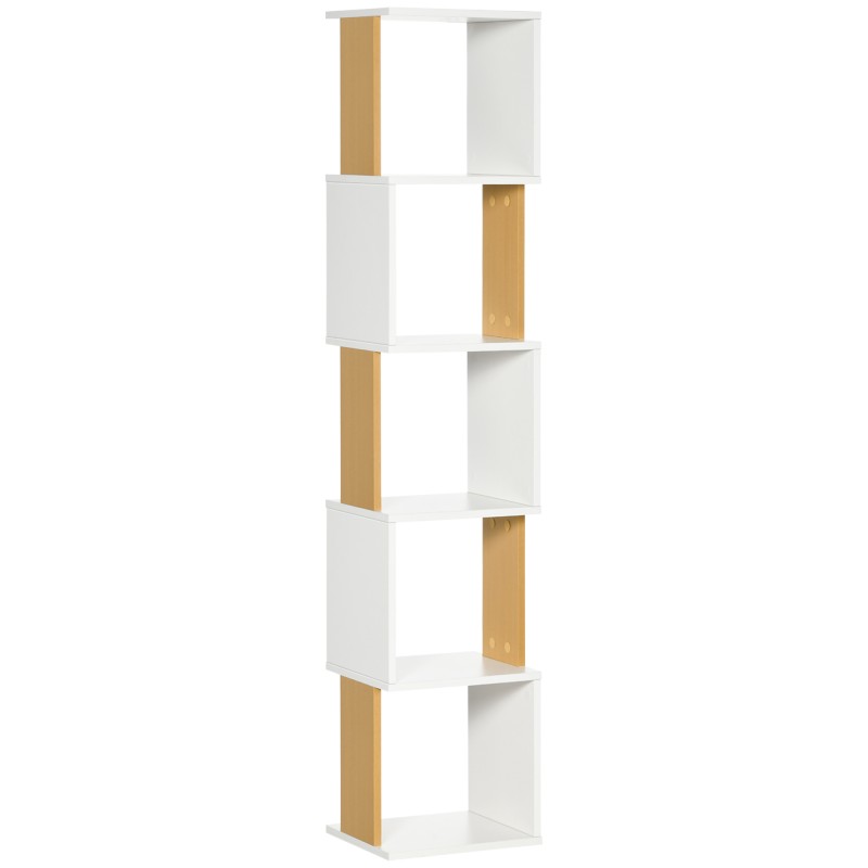 Estantería Librería en Forma S Estantería para Libros con 5 Estantes para Salón Oficina 33x28x161 cm Blanco