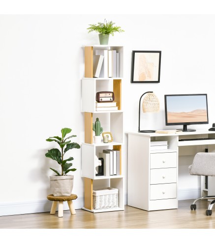 Estantería Librería en Forma S Estantería para Libros con 5 Estantes para Salón Oficina 33x28x161 cm Blanco