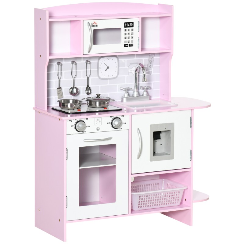 Cocina de Juguete de Madera para Niños de +3 Años Cocinita de Juguete con Luz y Sonidos 70x29x90 cm Rosa