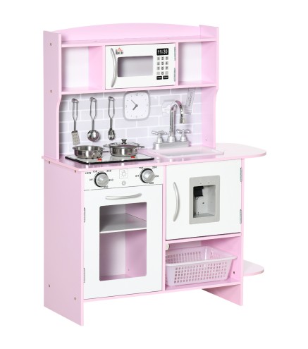 Cocina de Juguete de Madera para Niños de +3 Años Cocinita de Juguete con Luz y Sonidos 70x29x90 cm Rosa