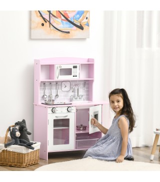 Cocina de Juguete de Madera para Niños de +3 Años Cocinita de Juguete con Luz y Sonidos 70x29x90 cm Rosa