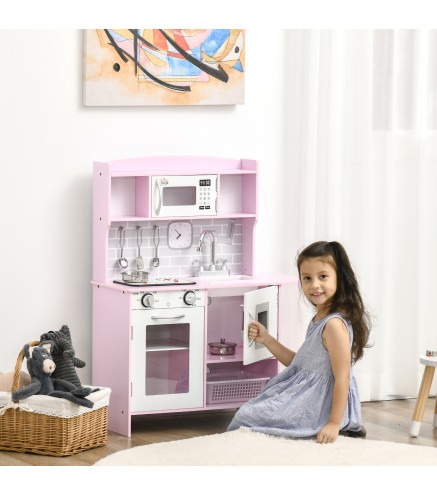 Cocina de Juguete de Madera para Niños de +3 Años Cocinita de Juguete con Luz y Sonidos 70x29x90 cm Rosa