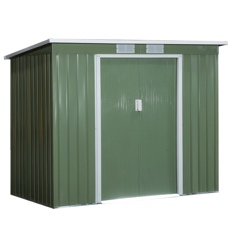 Cobertizo de Jardín 213x130x172 cm Caseta de Exterior Metálica para Almacenamiento de Herramientas Verde Oliva