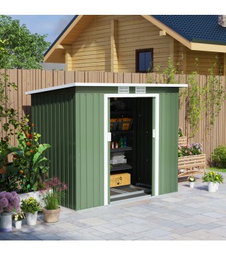 Cobertizo de Jardín 213x130x172 cm Caseta de Exterior Metálica para Almacenamiento de Herramientas Verde Oliva