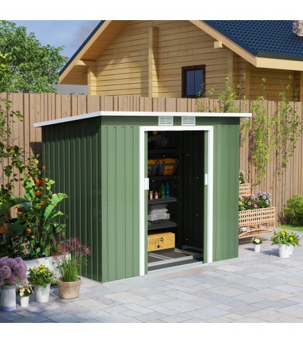 Cobertizo de Jardín 213x130x172 cm Caseta de Exterior Metálica para Almacenamiento de Herramientas Verde Oliva
