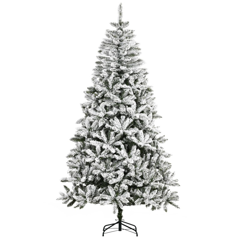 Árbol de Navidad Artificial 225 cm con Nieve Ignífugo con 1300 Ramas Decoración Navideña para Interiores Verde