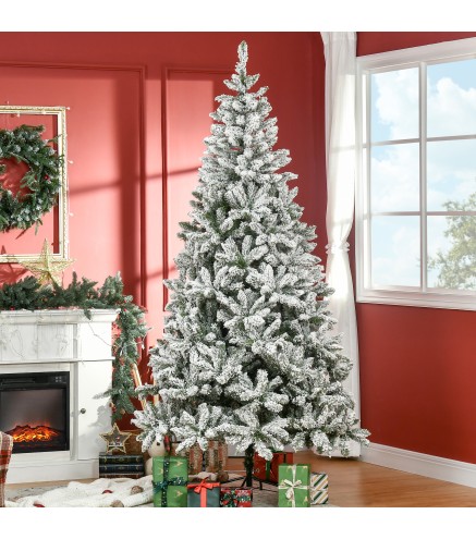 Árbol de Navidad Artificial 225 cm con Nieve Ignífugo con 1300 Ramas Decoración Navideña para Interiores Verde