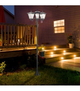 Farola Solar de Jardín con 3 Luces LED Impermeable IP44 Sensor de Noche Farol de Exterior 51,5x47x182,5cm Negro