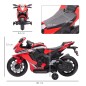 Moto Eléctrica con Licencia HONDA para 3-5 Años con Faros Bocina Música y Ruedas Auxiliares 90x44x52 cm Rojo