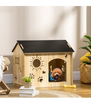 Caseta de Madera para Perros Pequeños Caseta de Interior para Mascotas con Grabados de Formas 69x50x58,5 cm Roble