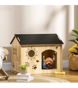 Caseta de Madera para Perros Pequeños Caseta de Interior para Mascotas con Grabados de Formas 69x50x58,5 cm Roble