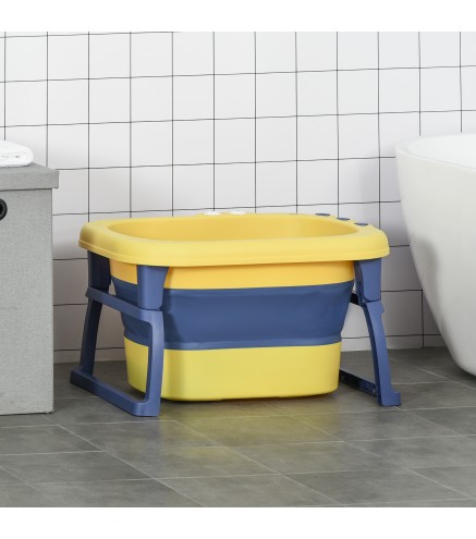 Banera Plegable para Bebe Banera Portatil para Ninos con Patas Antideslizantes 75,3x55,4x43 cm Amarillo y Azul