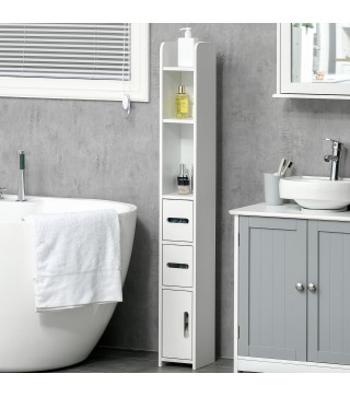 Columna Baño con 3 Puertas y 3 Estantes Mueble Auxiliar Alto de Estilo Moderno 15x17x120cm Blanco