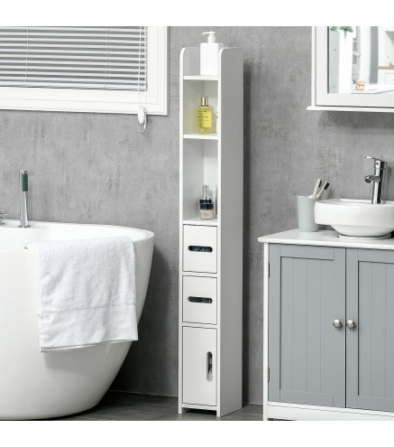 Columna Baño con 3 Puertas y 3 Estantes Mueble Auxiliar Alto de Estilo Moderno 15x17x120cm Blanco