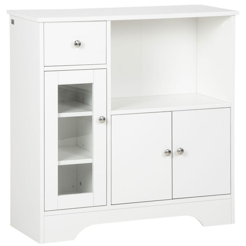 Aparador de Cocina Moderno con Puerta de Vidrio Mueble Auxiliar de Almacenaje para Comedor 80x30x82 cm Blanco