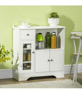 Aparador de Cocina Moderno con Puerta de Vidrio Mueble Auxiliar de Almacenaje para Comedor 80x30x82 cm Blanco