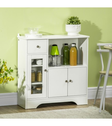 Aparador de Cocina Moderno con Puerta de Vidrio Mueble Auxiliar de Almacenaje para Comedor 80x30x82 cm Blanco